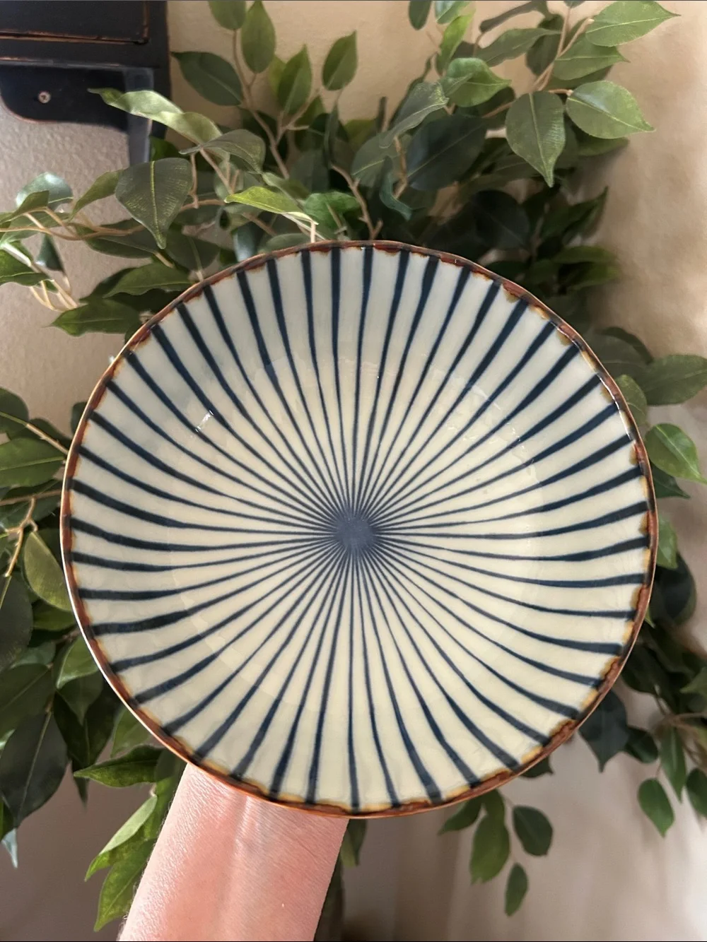 Vintage Japanese Tokusa Blue & White Fluted Ceramic Bowl.